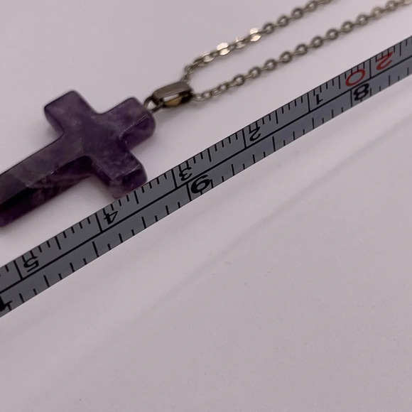 🖤#20 Vintage silver tone amethyst cross necklace - Picture 6 of 6